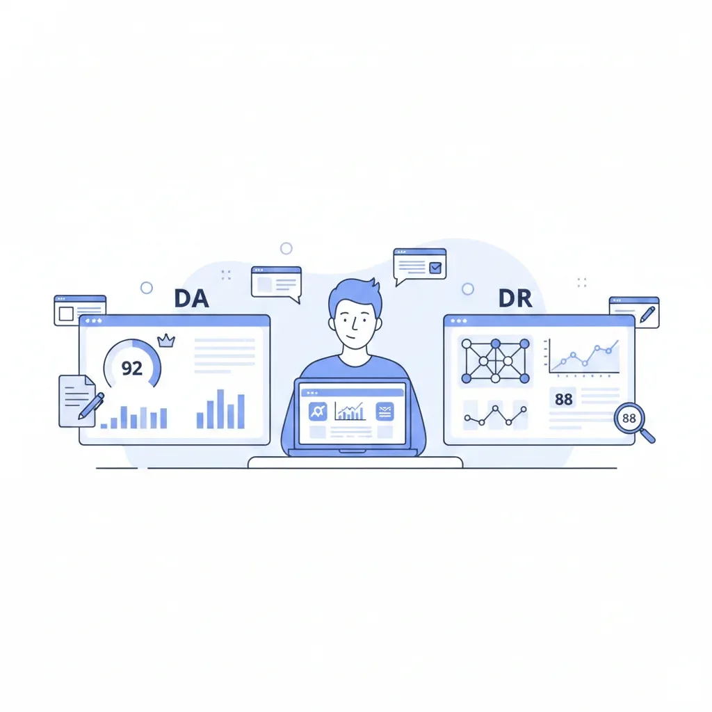 Illustrated comparison of Domain Authority and Domain Rating dashboards