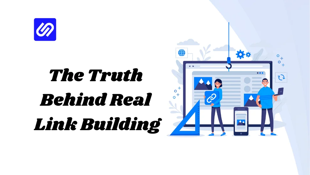 Illustration showing SEO link building and debunking high DA guest post myths with a focus on real authority and ethical guest posting practices